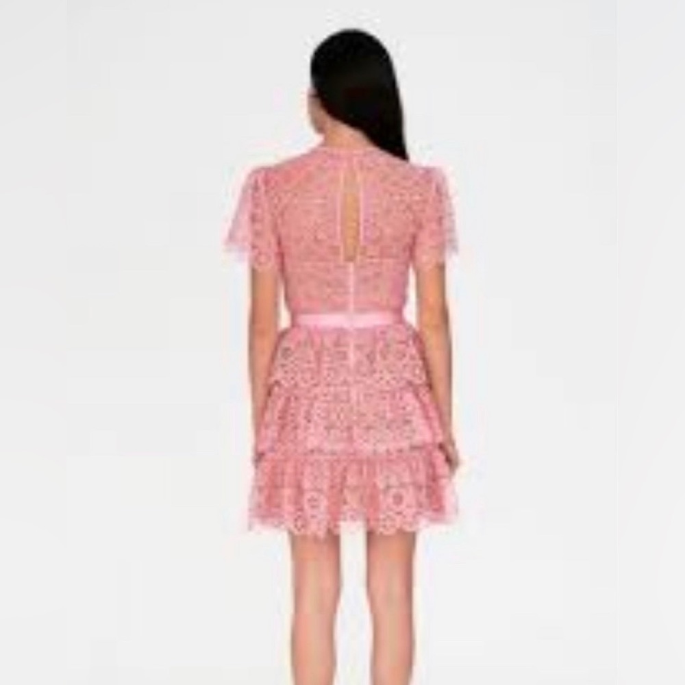 Self-Portrait Pink Floral Tiered Lace Mini Dress - Picture 3 of 7